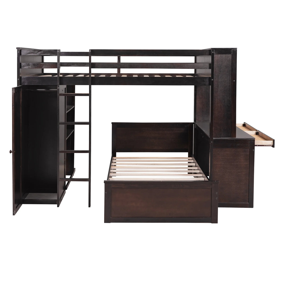 Twin Over Twin Solid Wood Bunk Bed with Storage F11951