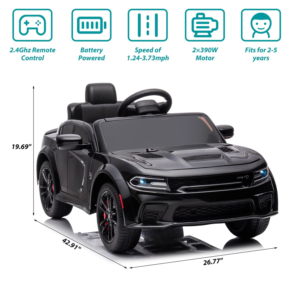 12V Black Dodge Charger Ride On Car with Remote Control I955