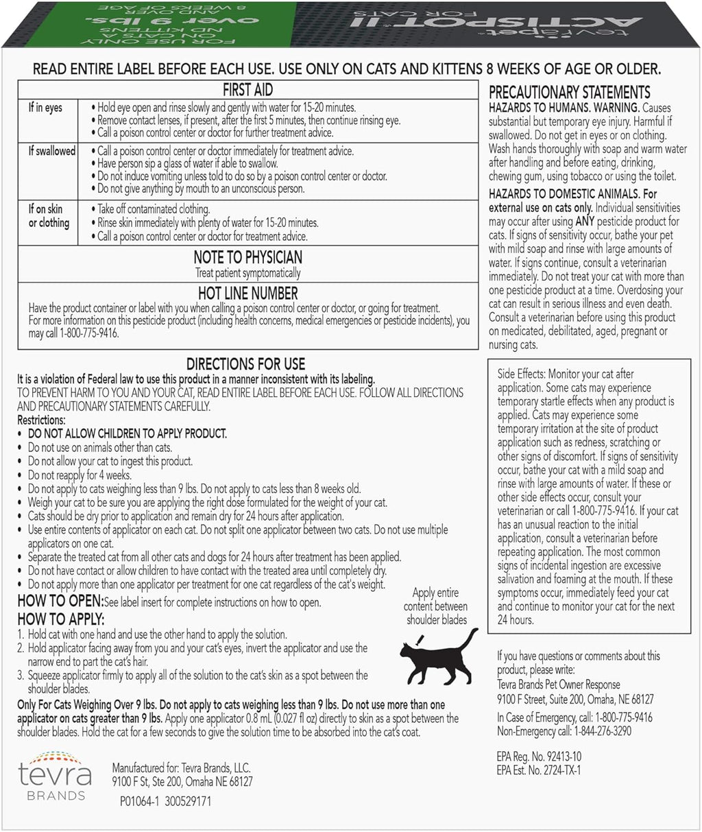6 Doses Flea Treatment for Large Cats 9+ lbs P54082