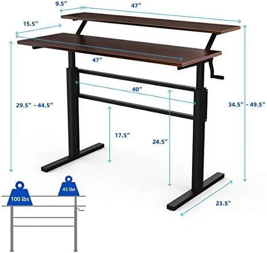 2-Tier Height Adjustable Standing Desk with Monitor Stand (Brown) H486