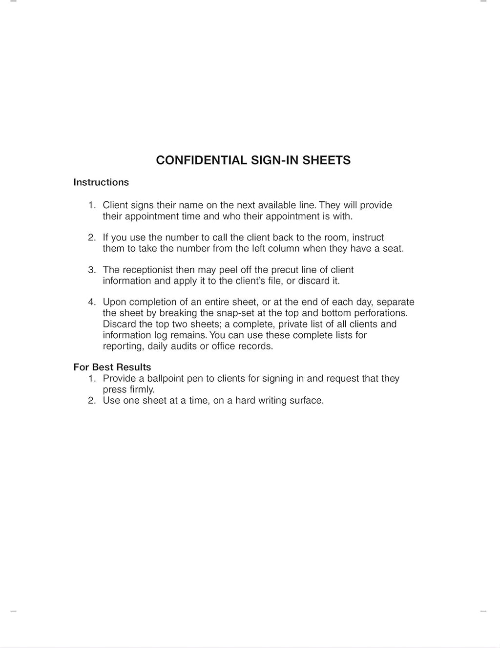 8-1/2 X 11 White Carbonless Sign-in Sheets (250 Sheets) G3657