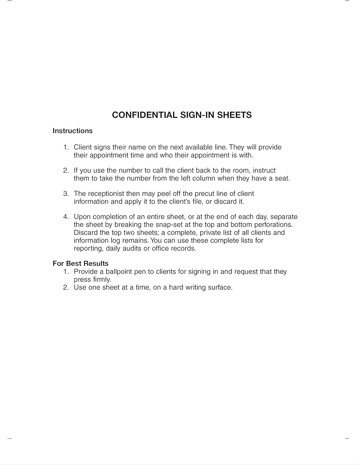 8-1/2 X 11 White Carbonless Sign-in Sheets (250 Sheets) G3657