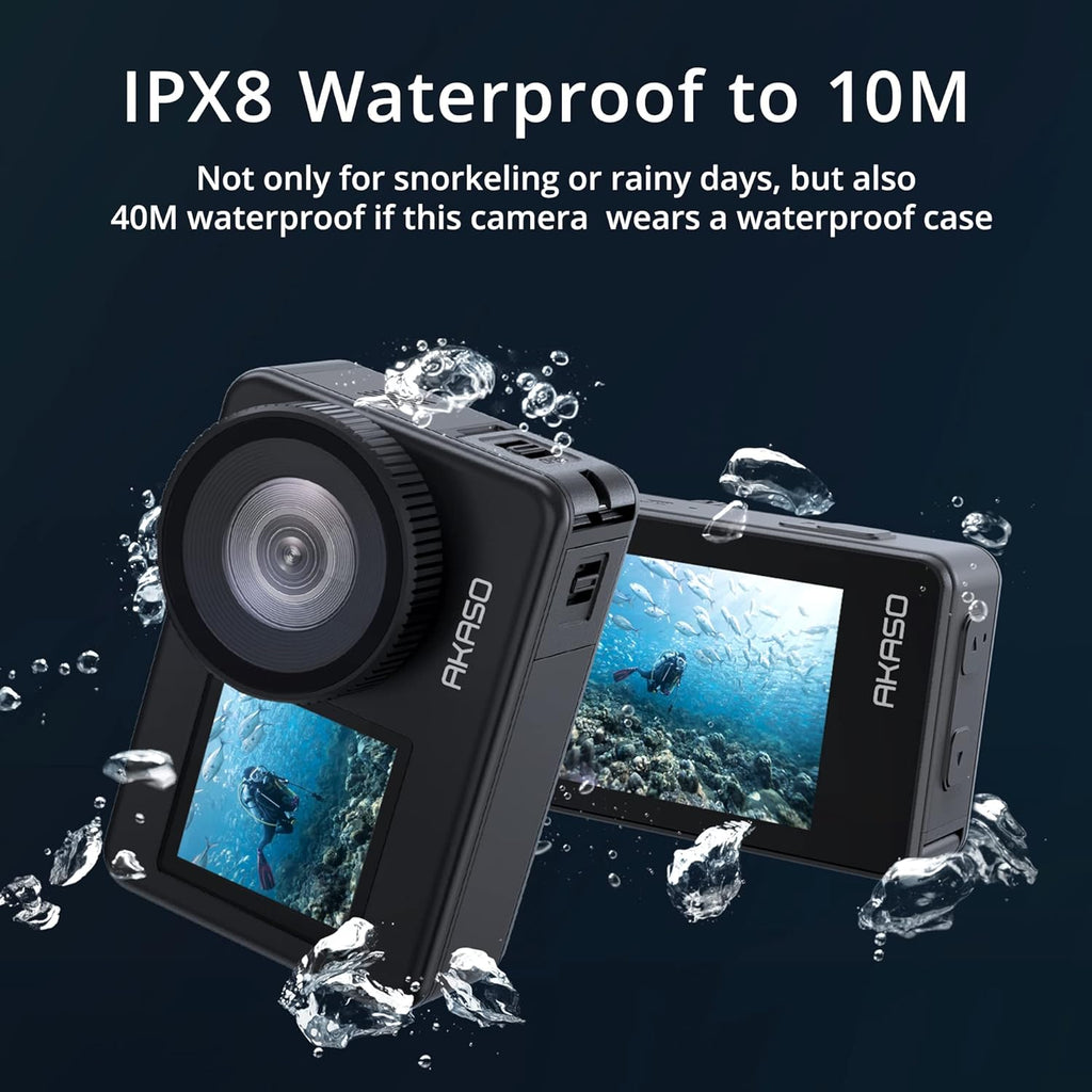 4K30FPS 20MP WiFi Action Camera with Touch Screen IPX8 33FT Waterproof EIS 2.0 Zoom External Mic Voice Control 2X 1350mAh Batteries V833