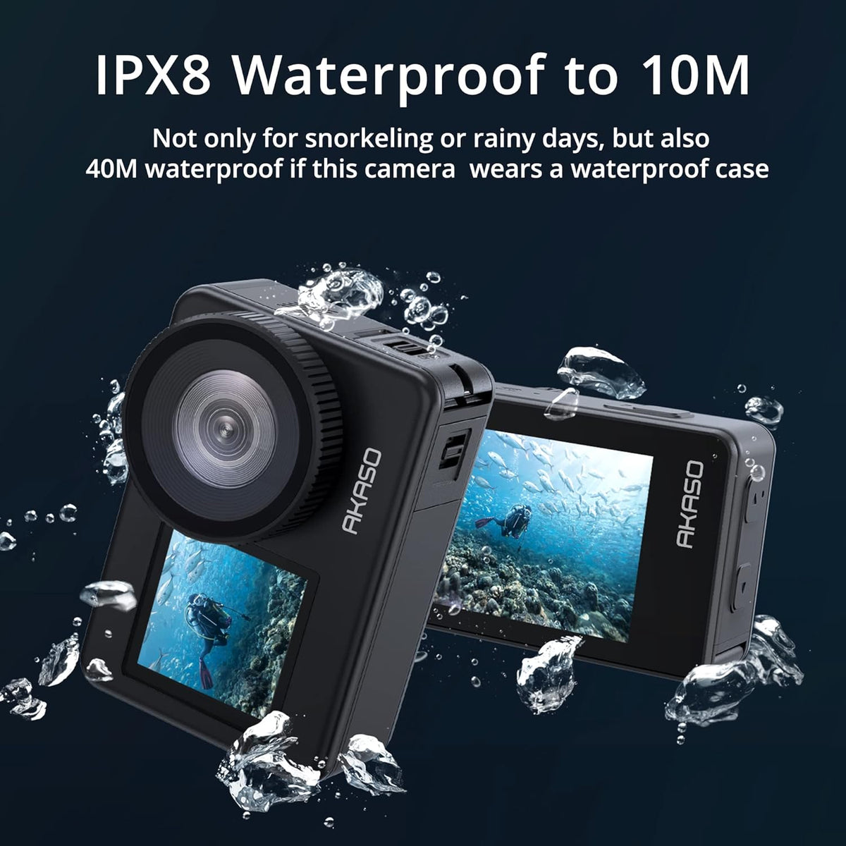 4K30FPS 20MP WiFi Action Camera with Touch Screen IPX8 33FT Waterproof EIS 2.0 Zoom External Mic Voice Control 2X 1350mAh Batteries V833
