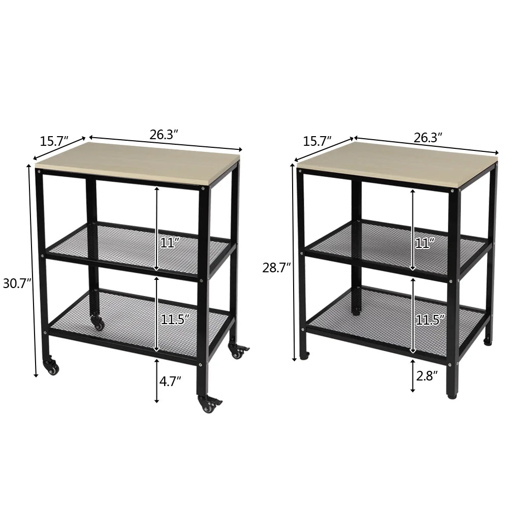 White 3-Tier Metal Rolling Kitchen Cart C836