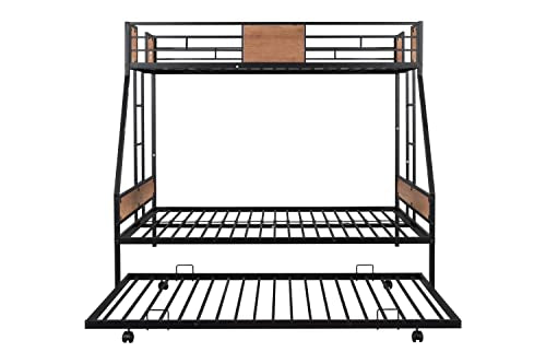 Black Twin Over Full Metal Bunk Bed Frame with Trundle K388064