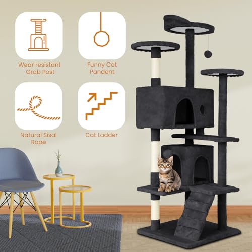 Dark Gray Multi-Level Cat Tree with Scratching Posts A603737