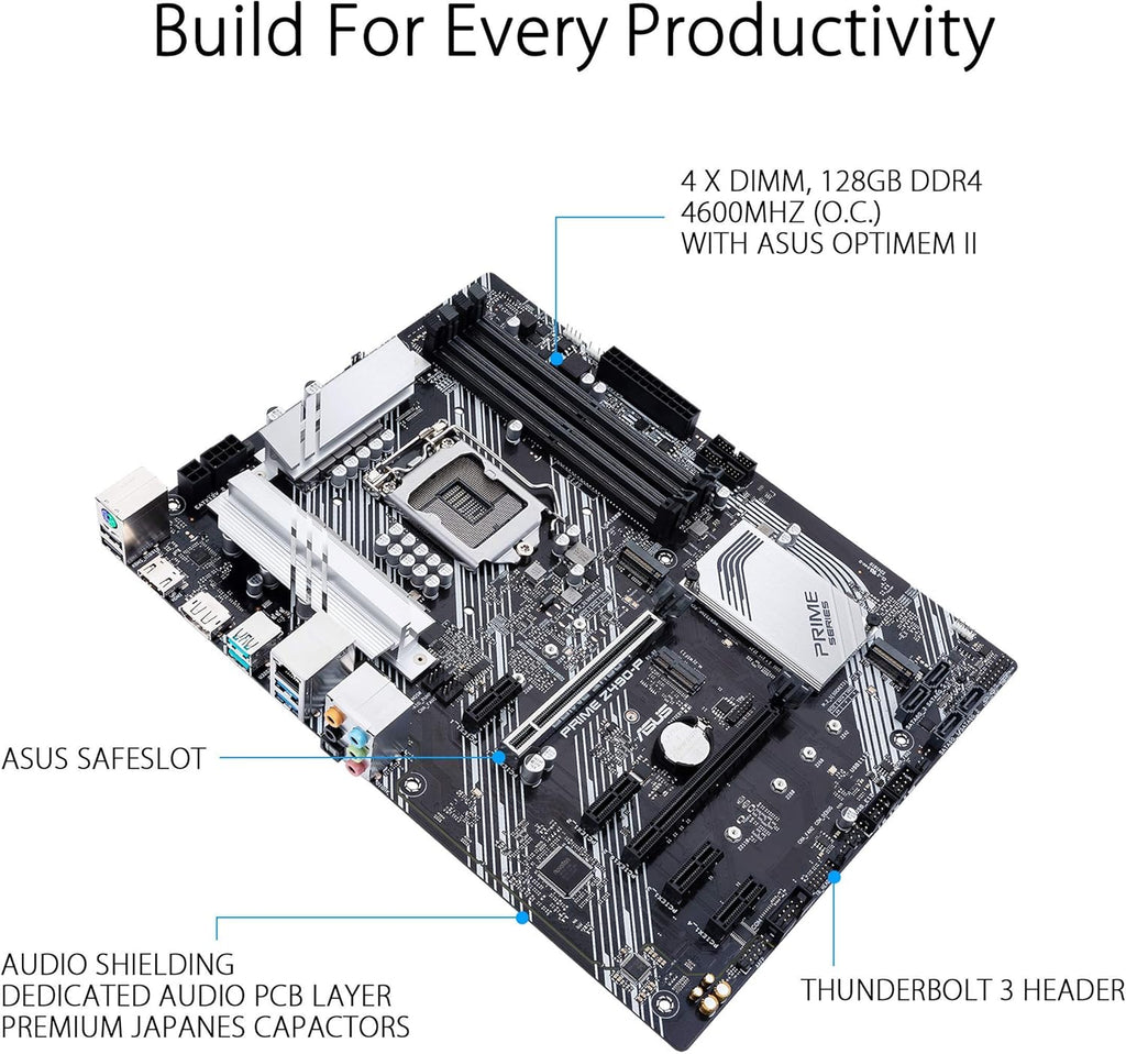 ATX Motherboard (Dual M.2, DDR4 4600, 1 Gb Ethernet, USB 3.2 Gen 2 USB Type-A, Thunderbolt 3 Support, Aura Sync RGB) (Renewed) J5411