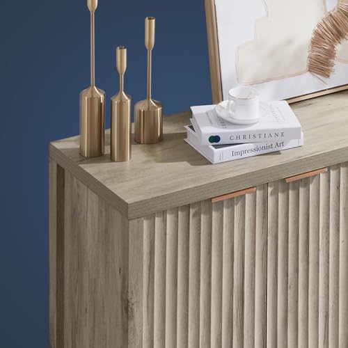 Natural 56" Fluted Sideboard Buffet Cabinet with Adjustable Shelves G331
