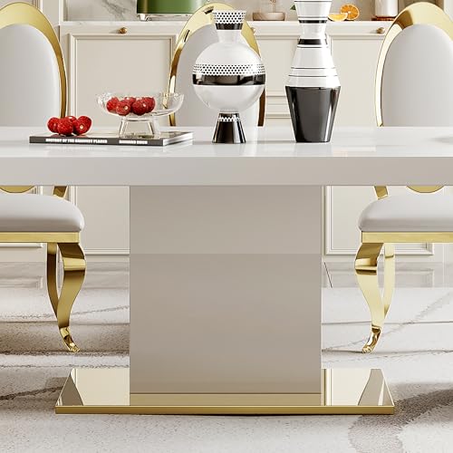 78" Gold Finish MDF Dining Table Set with PU Leather Chairs Y531513