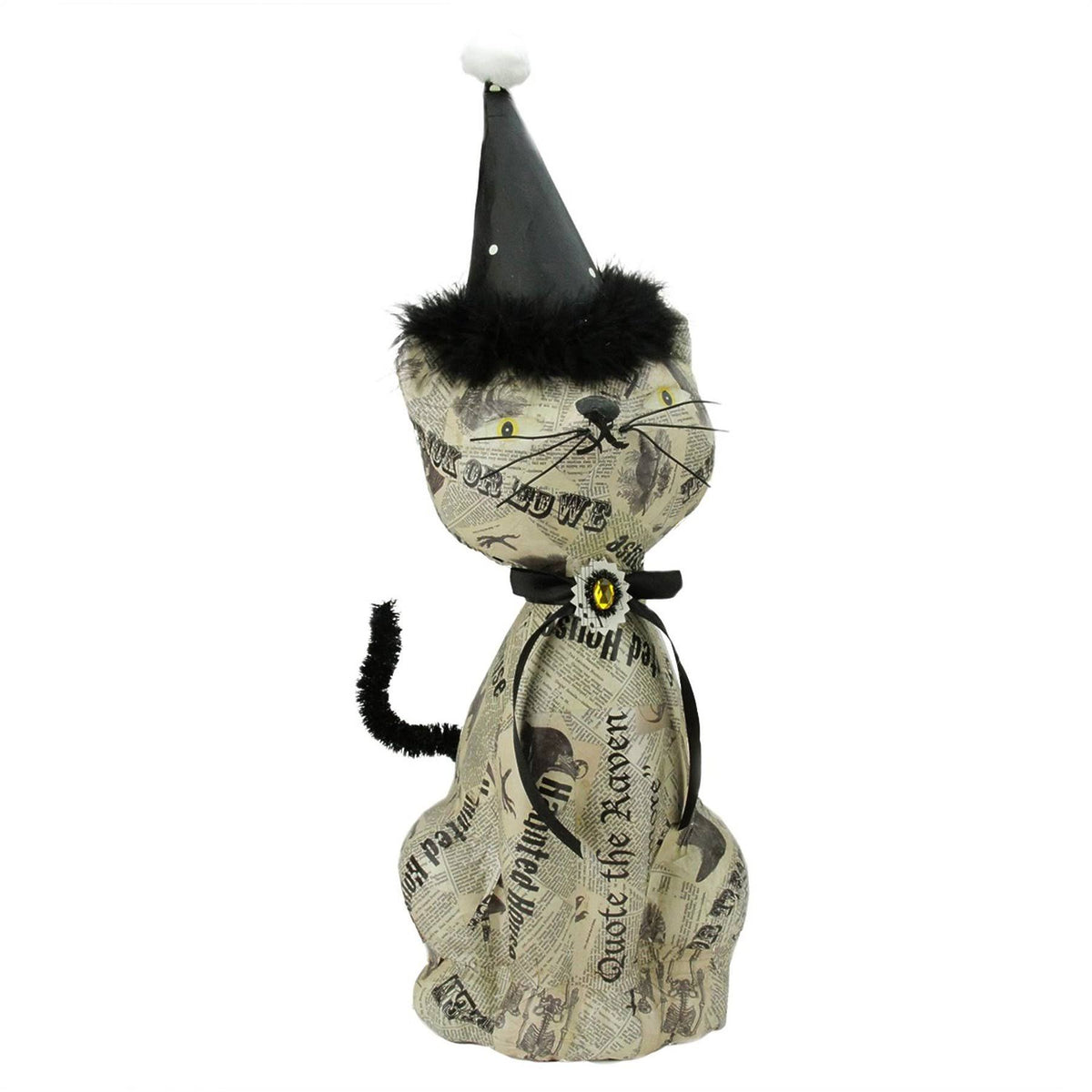 Newspaper Decoupage Halloween Kitty Cat Table Decor H7584