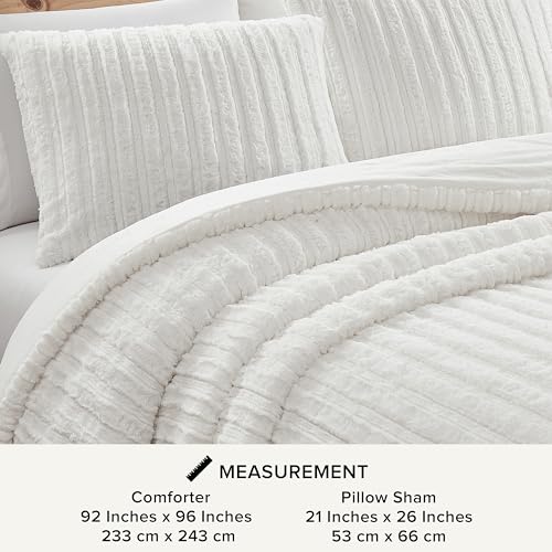 Full/Queen Size Plush Faux Fur Down Alternative Comforter Set with 2 Pillow Shams, Seal Grey R18539