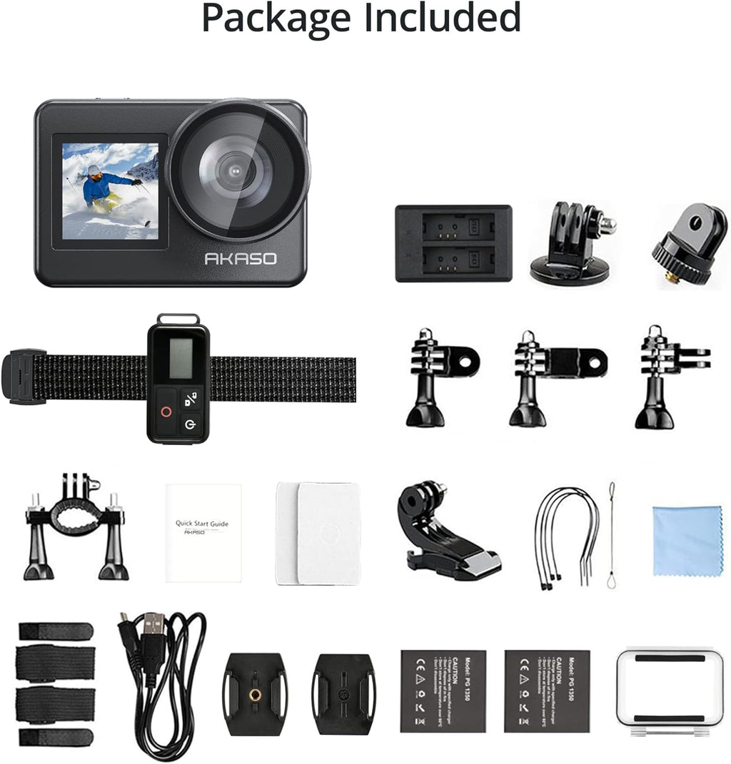 4K30FPS 20MP WiFi Action Camera with Touch Screen IPX8 33FT Waterproof EIS 2.0 Zoom External Mic Voice Control 2X 1350mAh Batteries V833
