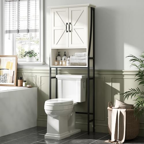 Gray Over The Toilet Storage Cabinet with Barn Doors V5650