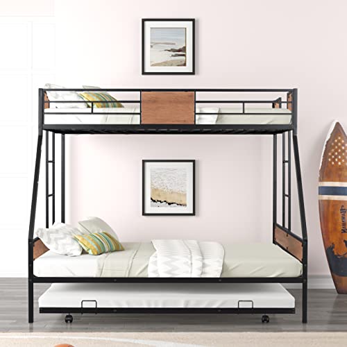 Black Twin Over Full Metal Bunk Bed Frame with Trundle K388064