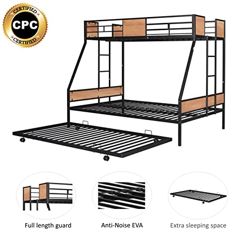 Black Twin Over Full Metal Bunk Bed Frame with Trundle K388064