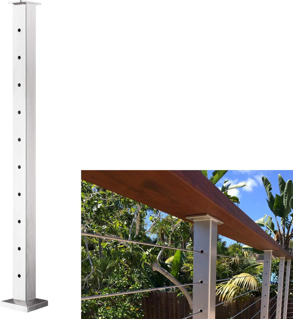 Stainless Steel Square Cable Railing Post 36”x2”x2” Brushed Finish R5972