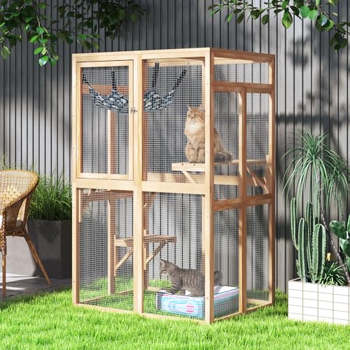 White Wooden Cat Enclosure with 3 Platforms L658115