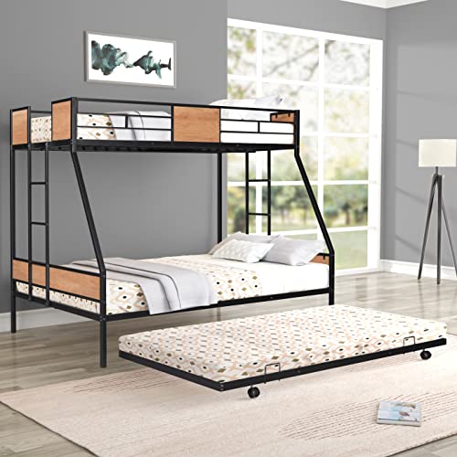 Black Twin Over Full Metal Bunk Bed Frame with Trundle K388064