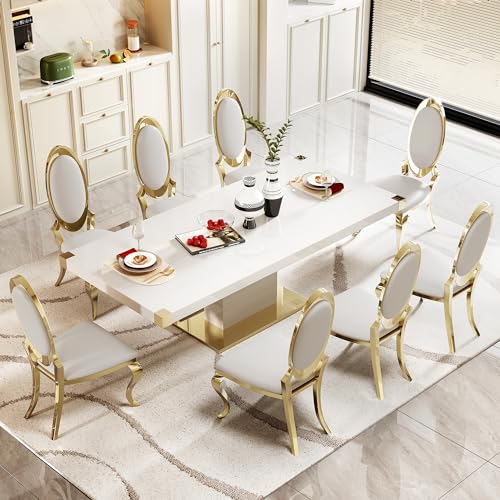 78" Gold Finish MDF Dining Table Set with PU Leather Chairs Y531513