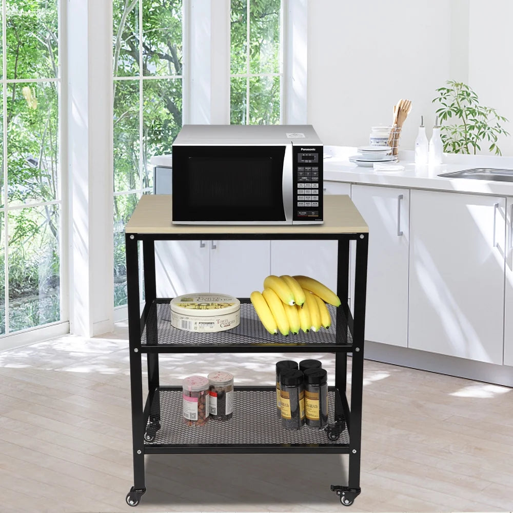 White 3-Tier Metal Rolling Kitchen Cart C836