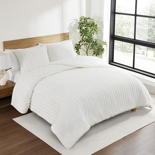 Full/Queen Size Plush Faux Fur Down Alternative Comforter Set with 2 Pillow Shams, Seal Grey R18539
