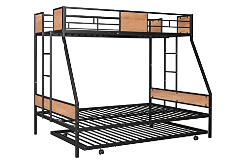 Black Twin Over Full Metal Bunk Bed Frame with Trundle K388064