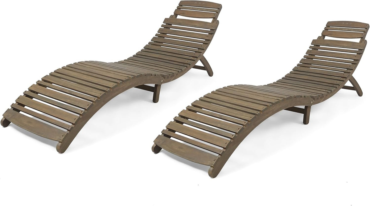 Acacia Wood Foldable Chaise Lounge Set of 2 G864