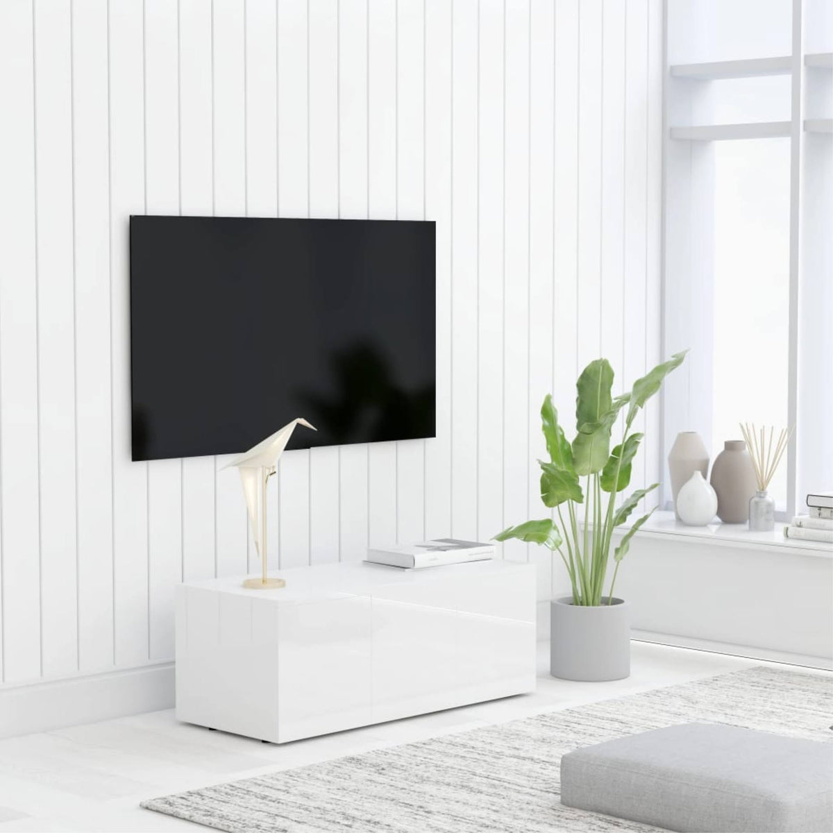 High Gloss White Chipboard TV Cabinet A49206