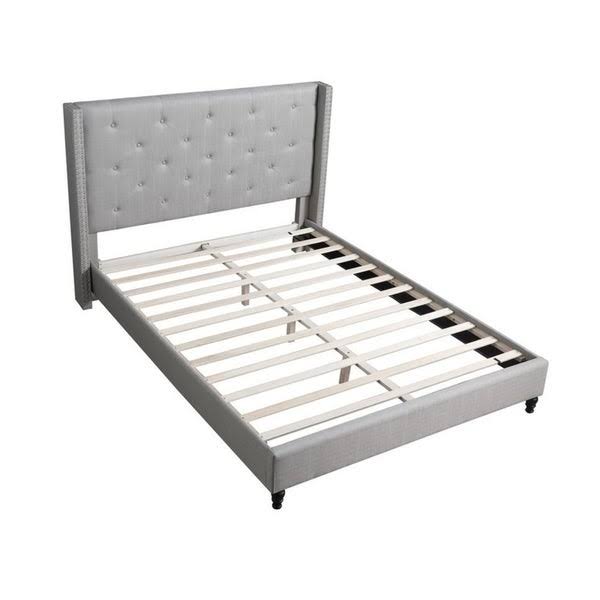 Beige Linen Blend Upholstered Wingback Platform Bed P476762