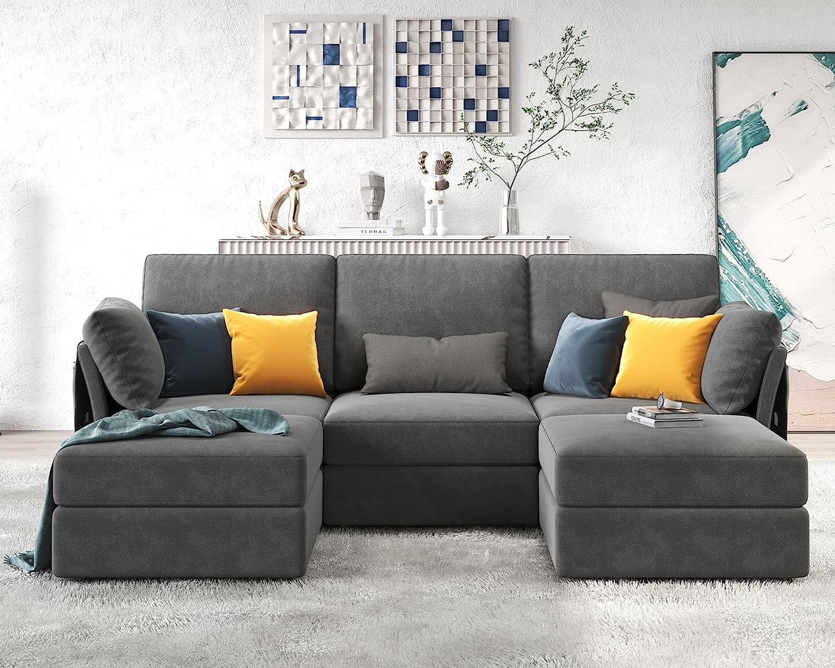 Oversized Chenille Dark Gray Modular Sectional Sofa with Storage and Chaise F943306