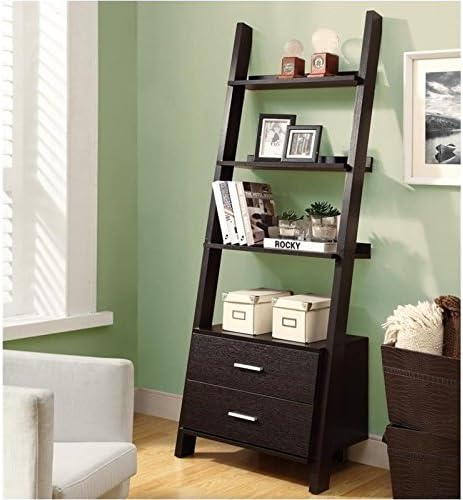 69 Ladder Bookcase with 2 Storage Drawers in Cappuccino S323