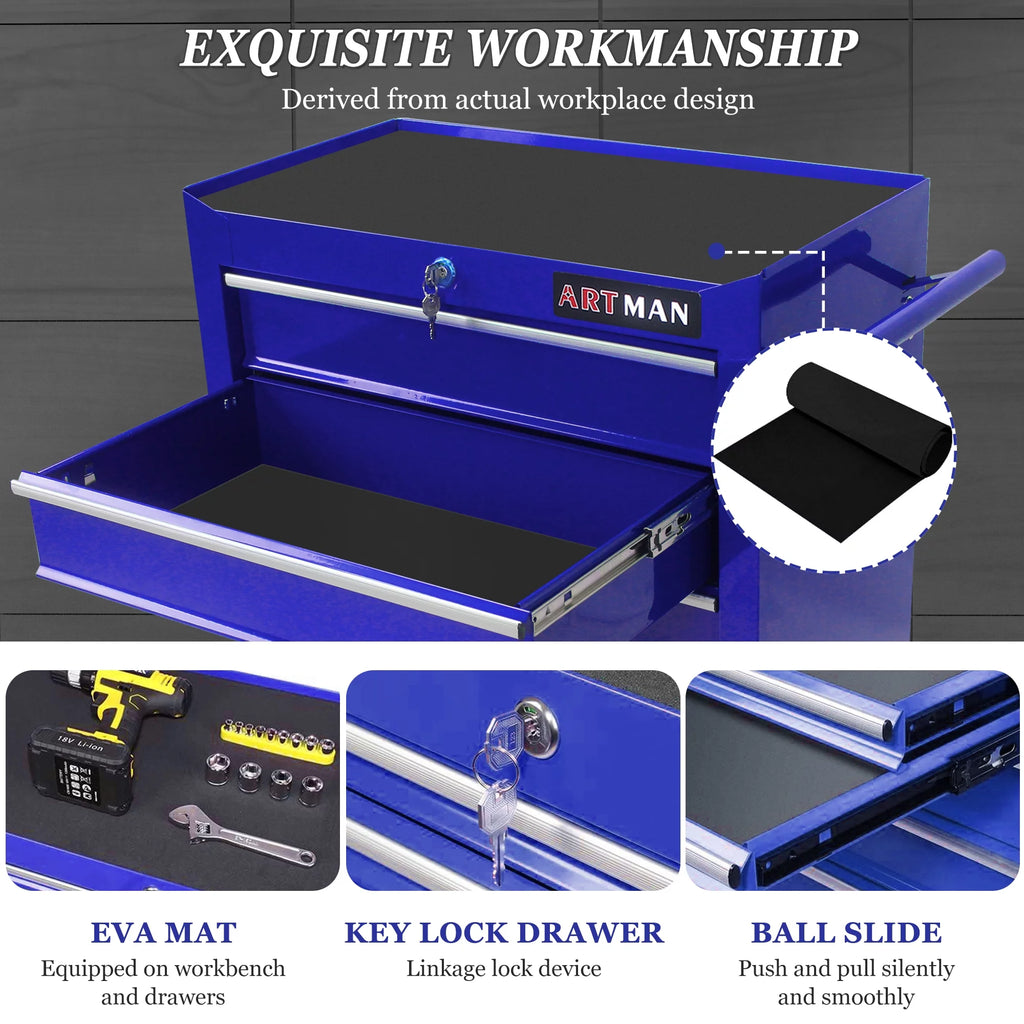 Rolling Tool Chest with 8 Drawers, Red Lockable Storage Cabinet R30096