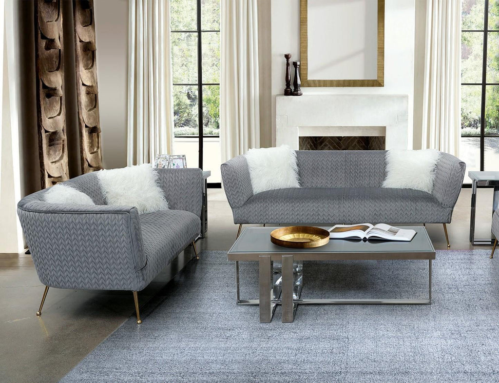 Grey Fabric Tufted Sofa & Loveseat Set 2 Pcs V813402