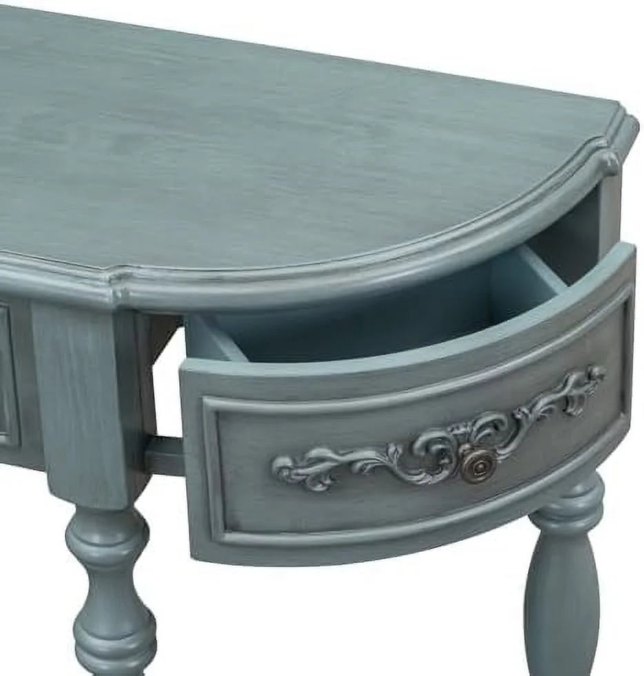 White Retro Curved Console Table with 2 Top Drawers and Solid Wooden Frame P2419
