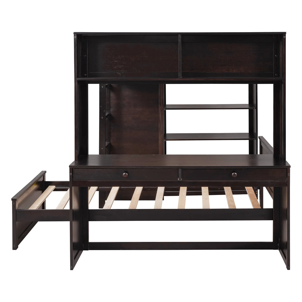 Twin Over Twin Solid Wood Bunk Bed with Storage F11951