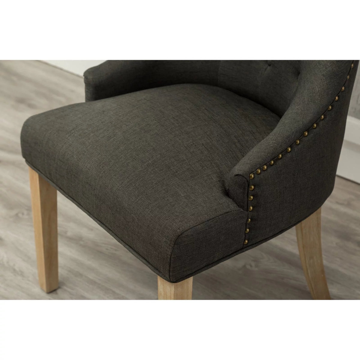Tan Button Tufted Solid Wood Wingback Chairs Set of 2 G9410