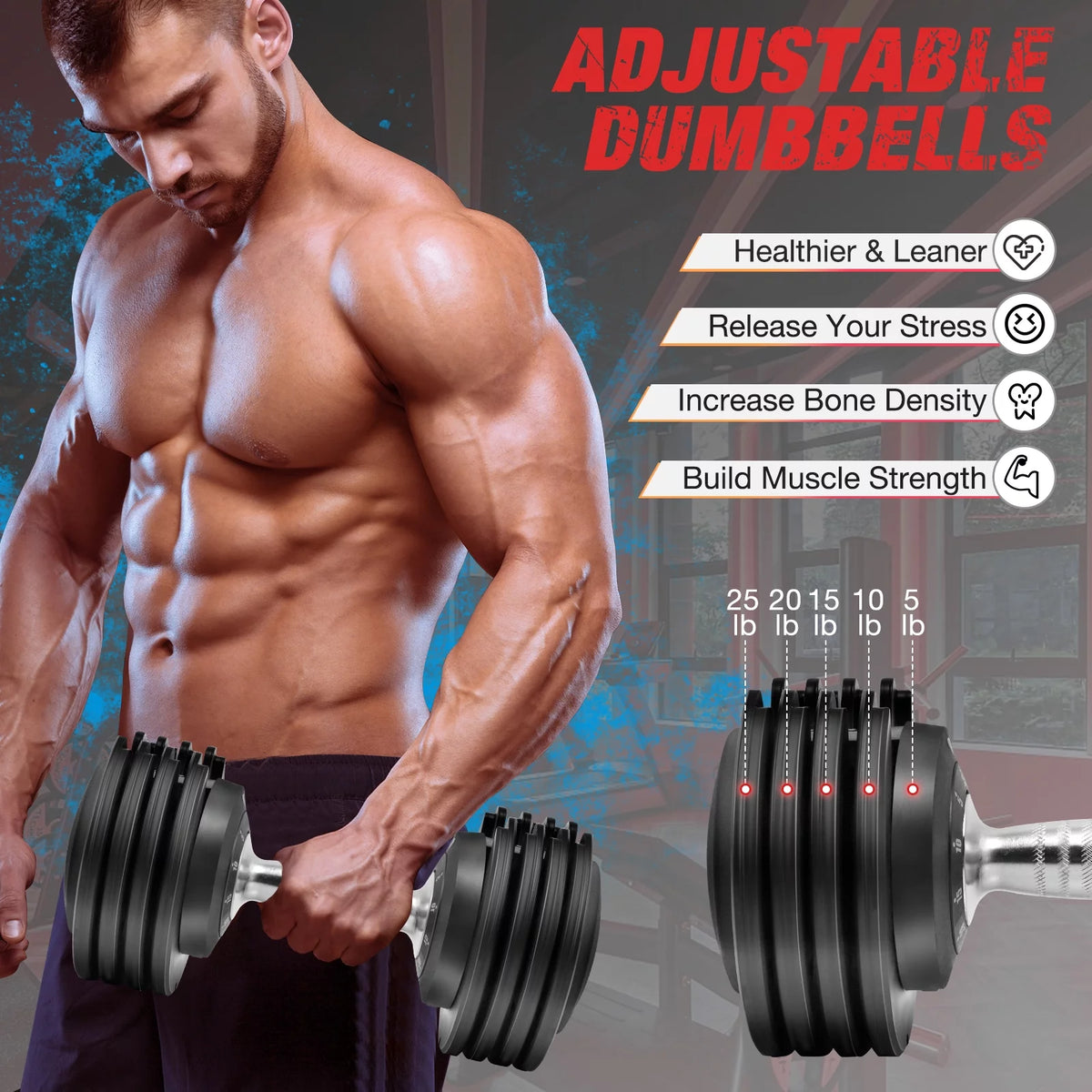 Adjustable Dumbbell Set 25 Lb Black L921
