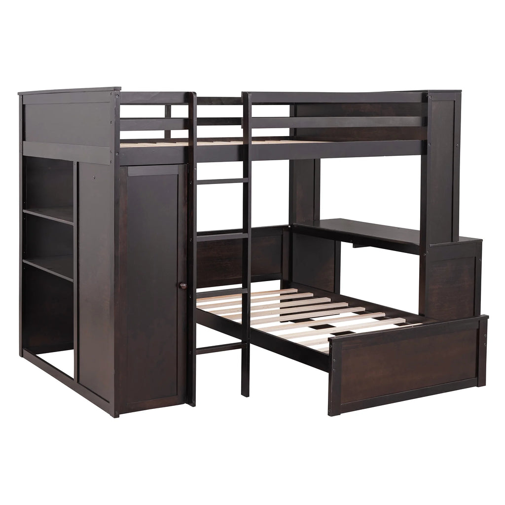 Twin Over Twin Solid Wood Bunk Bed with Storage F11951