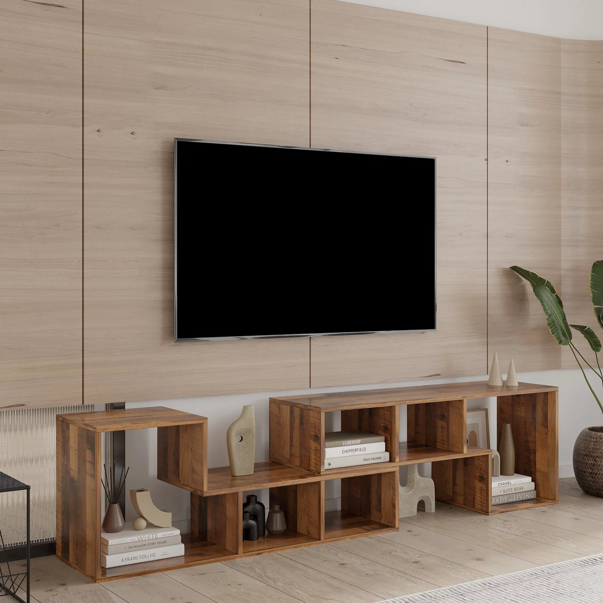 Oak L Shape Bookcase TV Stand S681220
