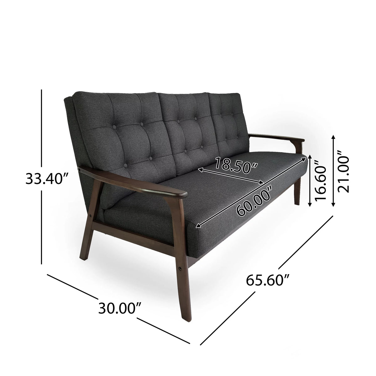 Charcoal Gray Fabric Tufted 3 Seater Sofa S44918