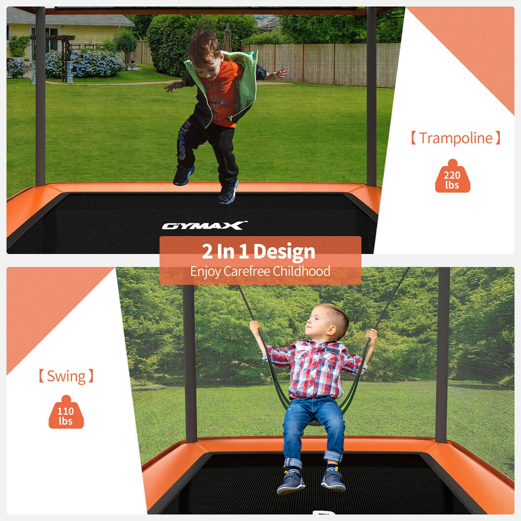 6FT Kids Trampoline with Swing Safety Enclosure Orange Q545