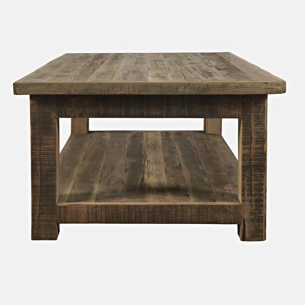 50" Rustic Solid Wood Coffee Table with Storage Shelf V8071