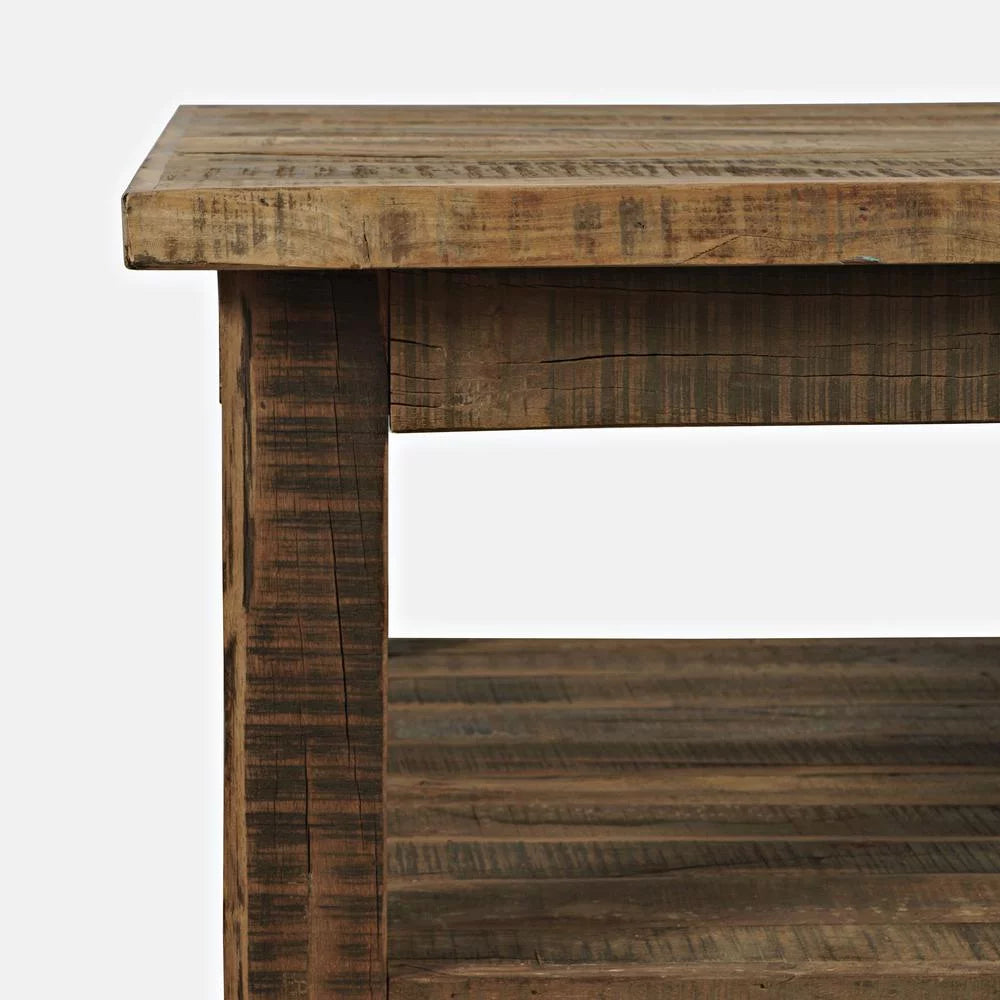 50" Rustic Solid Wood Coffee Table with Storage Shelf V8071