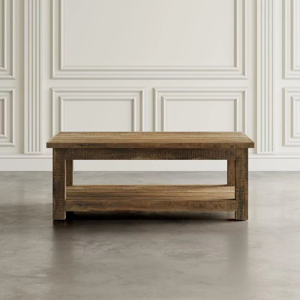 50" Rustic Solid Wood Coffee Table with Storage Shelf V8071