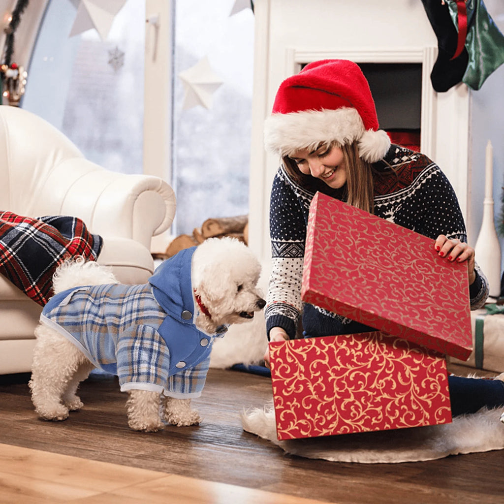 Plaid Dog Winter Coat with Hood Fleece Lining S52825