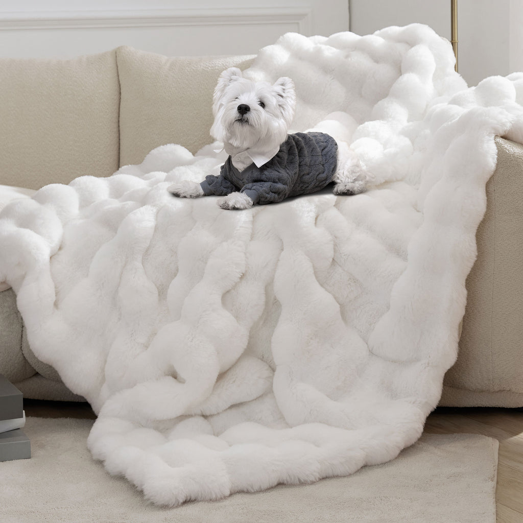 White Fluffy Faux Fur Throw Blanket 50" x 60" X409499