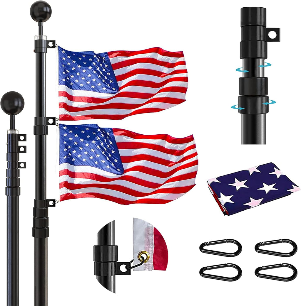 20FT Telescoping Black Flag Pole Kit with 3x5 American Flag O9717