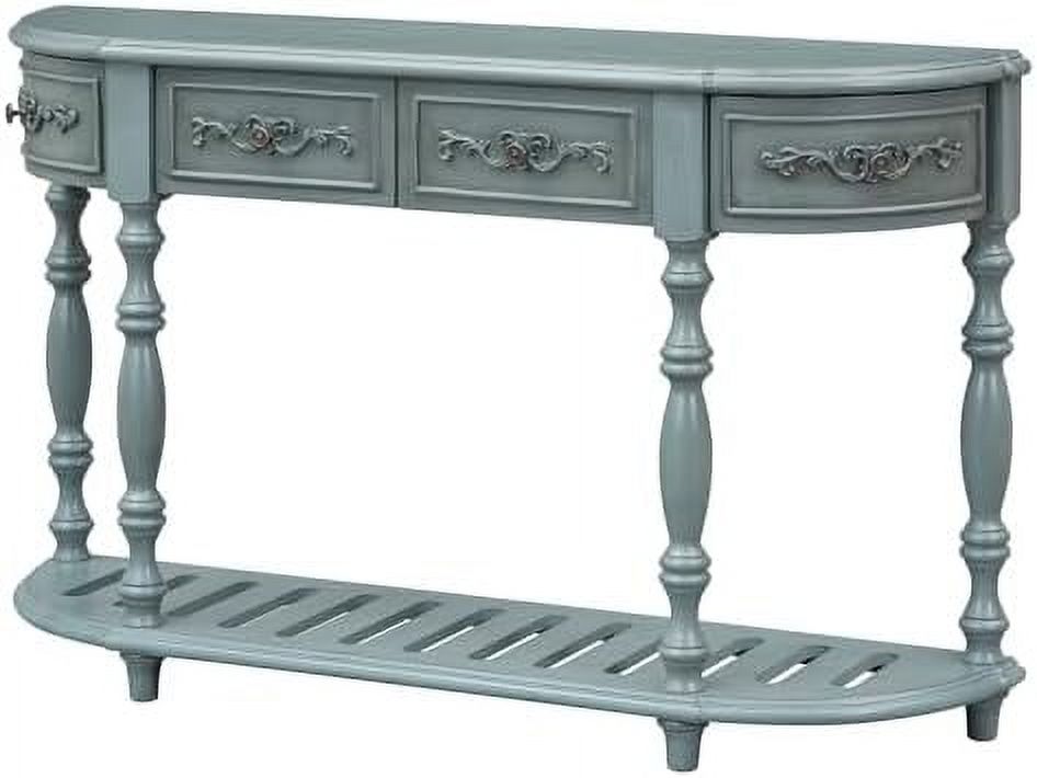 White Retro Curved Console Table with 2 Top Drawers and Solid Wooden Frame P2419