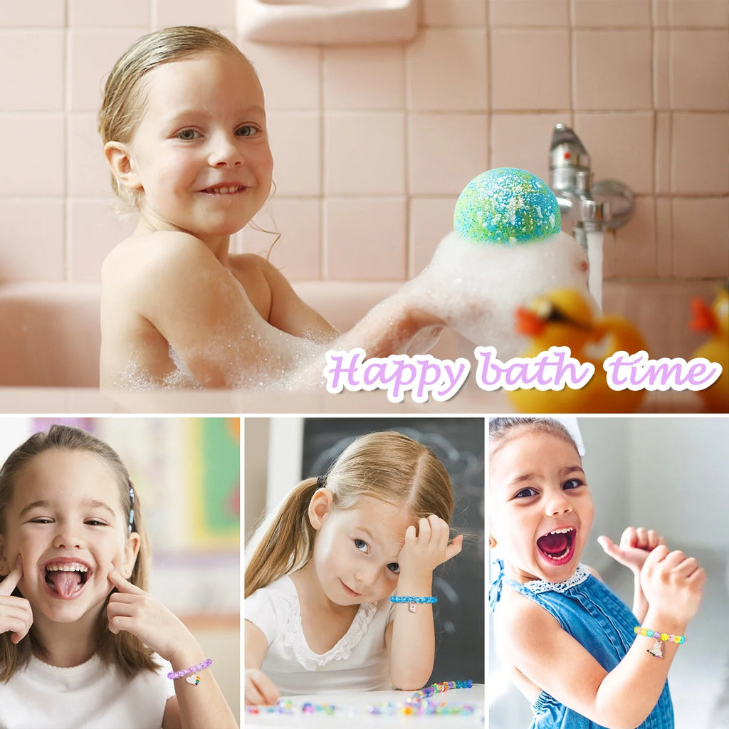 6 Large Organic Bath Bombs with Bracelets Toys for Kids K836